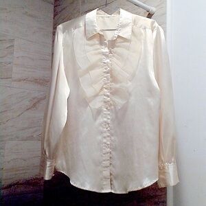 Silky Vintage Organza Cream Ruffle Blouse
